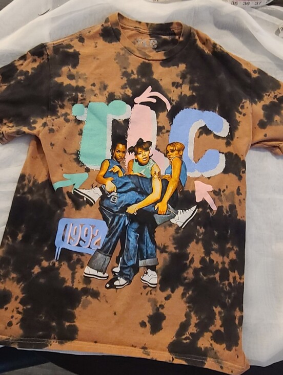 TLC Tops - TLC Tie-Dye Graphic Tee Brown Black with Pastel, Band Tee, Women's Med